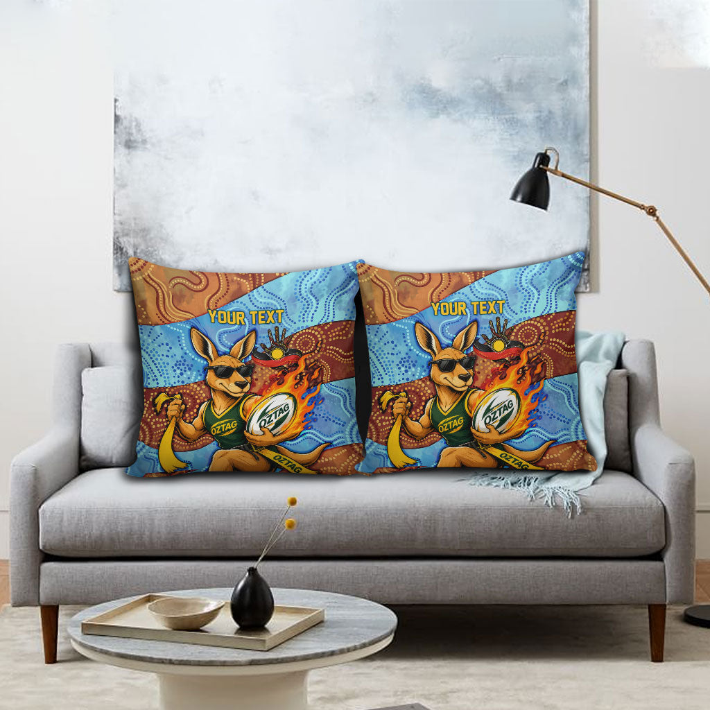 Personalised Australian Oztag Kangaroo Mascot Pillow Cover Indigenous Dot Art Style Aboriginal Culture