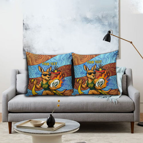 Personalised Australian Oztag Kangaroo Mascot Pillow Cover Indigenous Dot Art Style Aboriginal Culture
