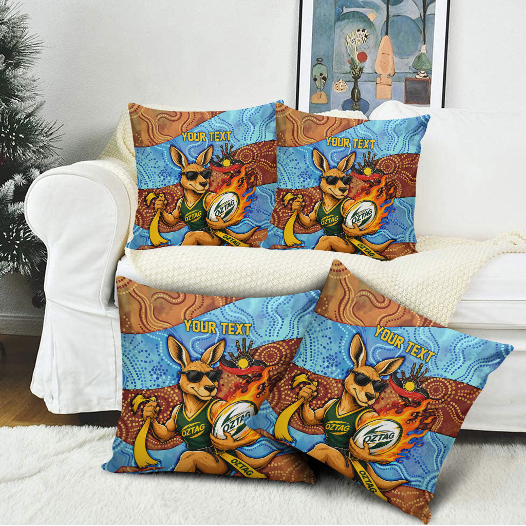Personalised Australian Oztag Kangaroo Mascot Pillow Cover Indigenous Dot Art Style Aboriginal Culture