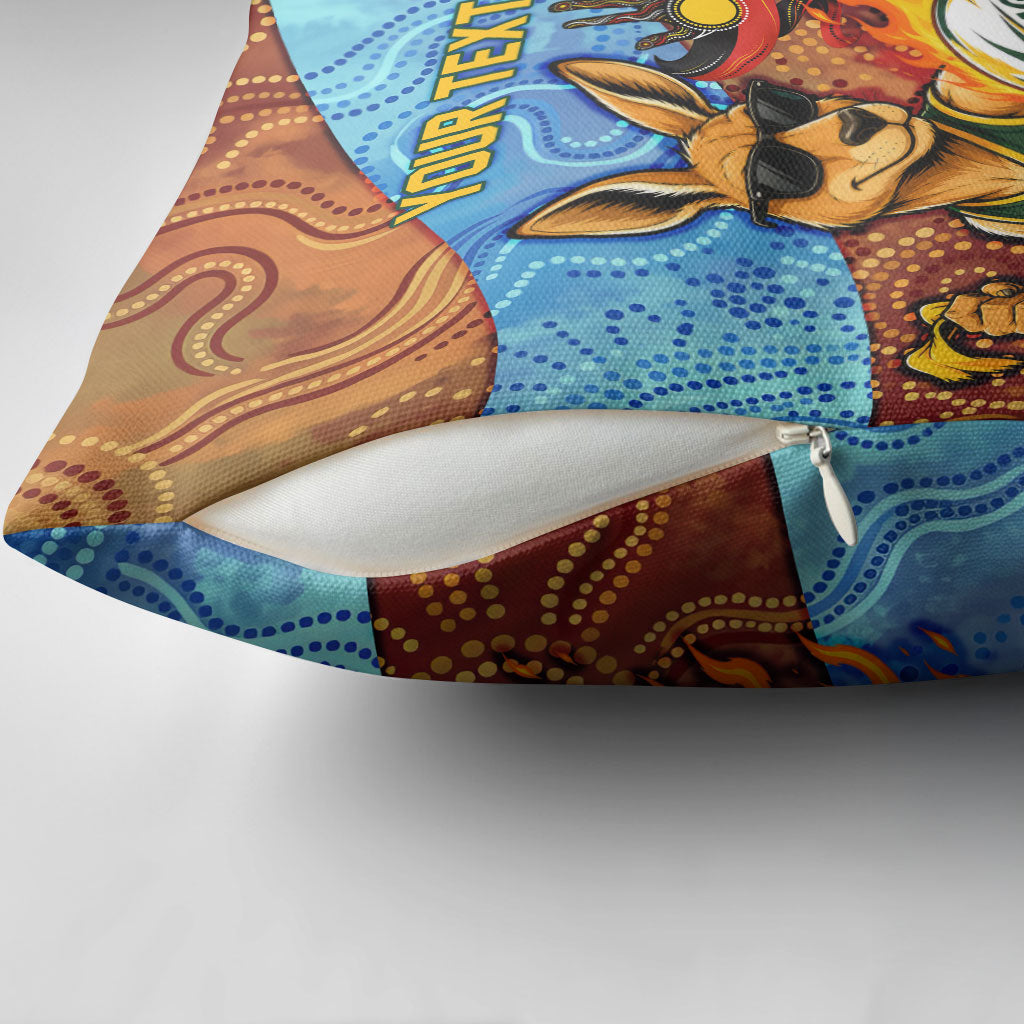 Personalised Australian Oztag Kangaroo Mascot Pillow Cover Indigenous Dot Art Style Aboriginal Culture
