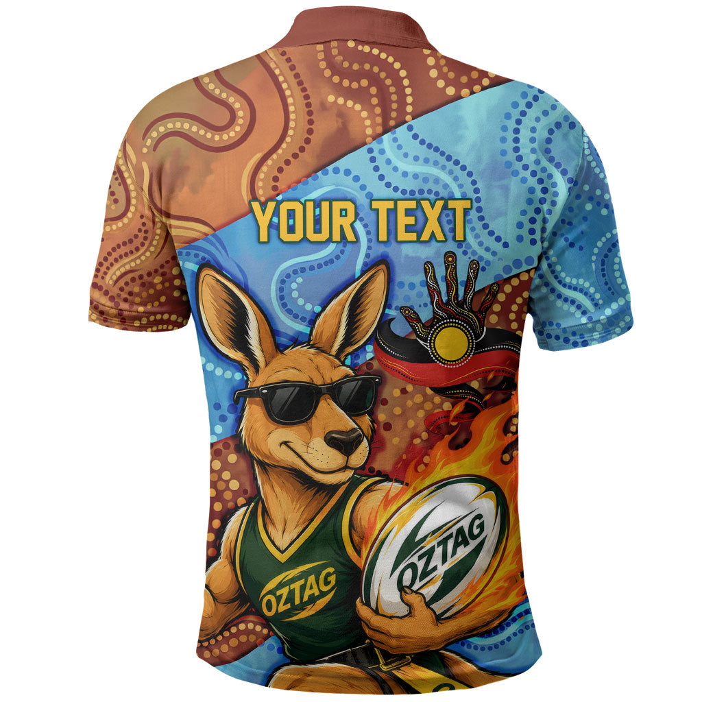 Personalised Australian Oztag Kangaroo Mascot Polo Shirt Indigenous Dot Art Style Aboriginal Culture