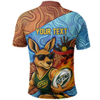 Personalised Australian Oztag Kangaroo Mascot Polo Shirt Indigenous Dot Art Style Aboriginal Culture