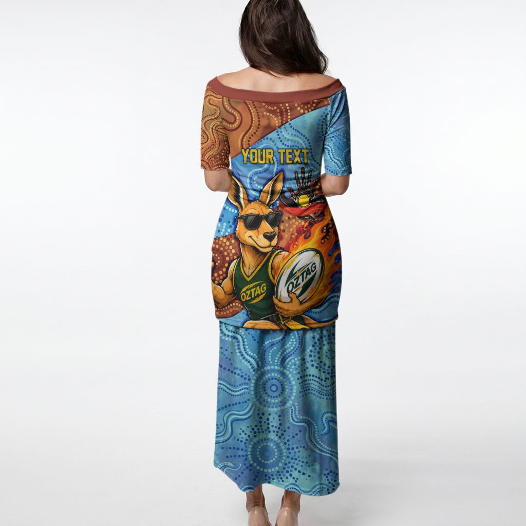 Personalised Australian Oztag Kangaroo Mascot Puletasi Indigenous Dot Art Style Aboriginal Culture