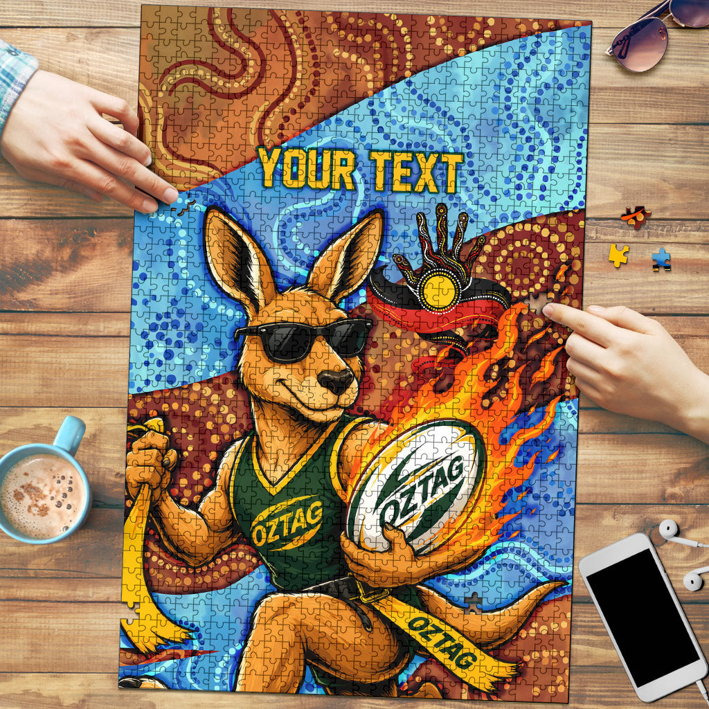 Personalised Australian Oztag Kangaroo Mascot Puzzle Indigenous Dot Art Style Aboriginal Culture