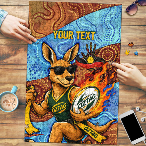 Personalised Australian Oztag Kangaroo Mascot Puzzle Indigenous Dot Art Style Aboriginal Culture