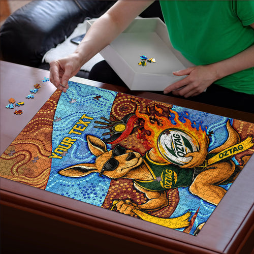Personalised Australian Oztag Kangaroo Mascot Puzzle Indigenous Dot Art Style Aboriginal Culture