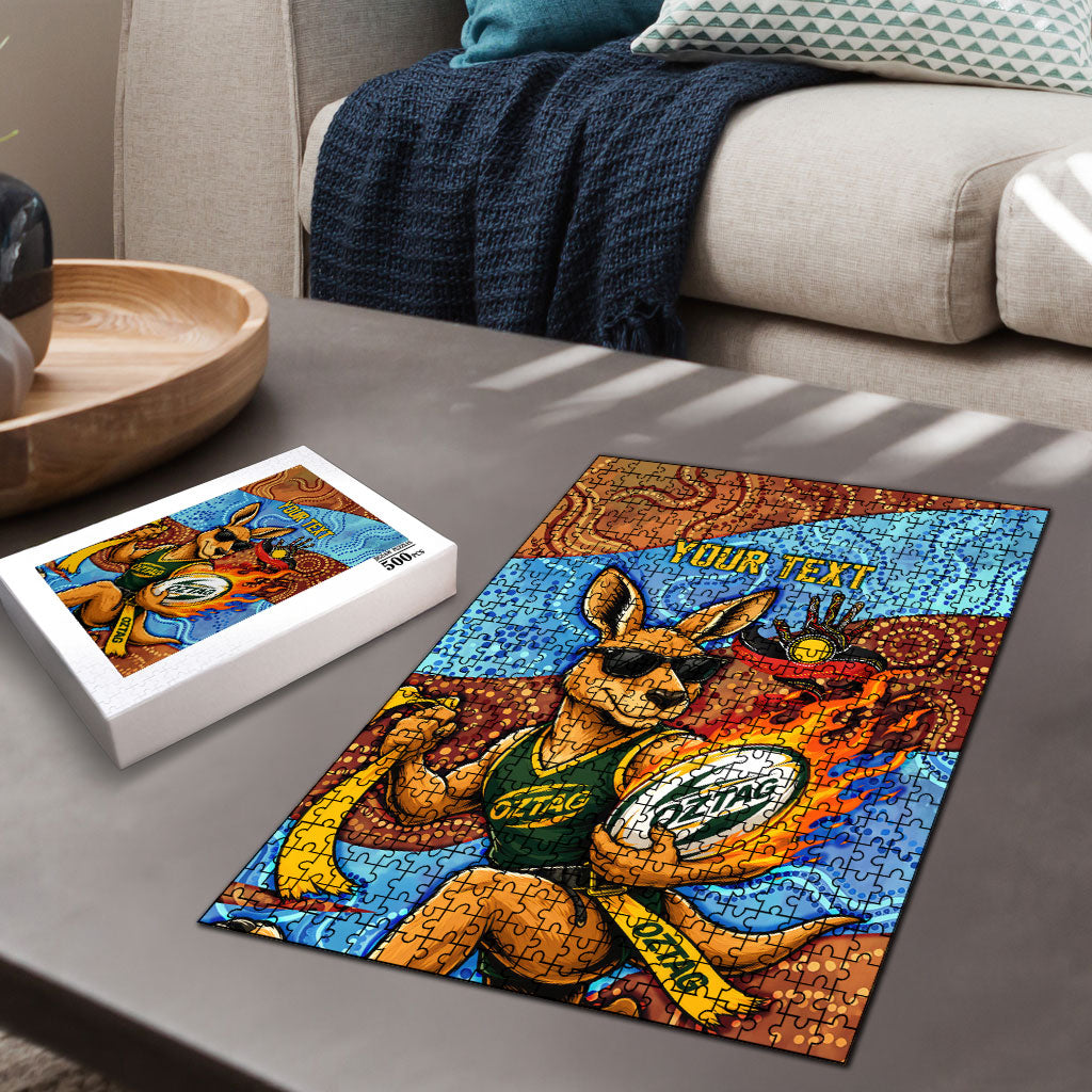 Personalised Australian Oztag Kangaroo Mascot Puzzle Indigenous Dot Art Style Aboriginal Culture
