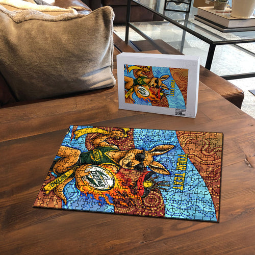 Personalised Australian Oztag Kangaroo Mascot Puzzle Indigenous Dot Art Style Aboriginal Culture
