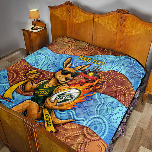Personalised Australian Oztag Kangaroo Mascot Quilt Indigenous Dot Art Style Aboriginal Culture