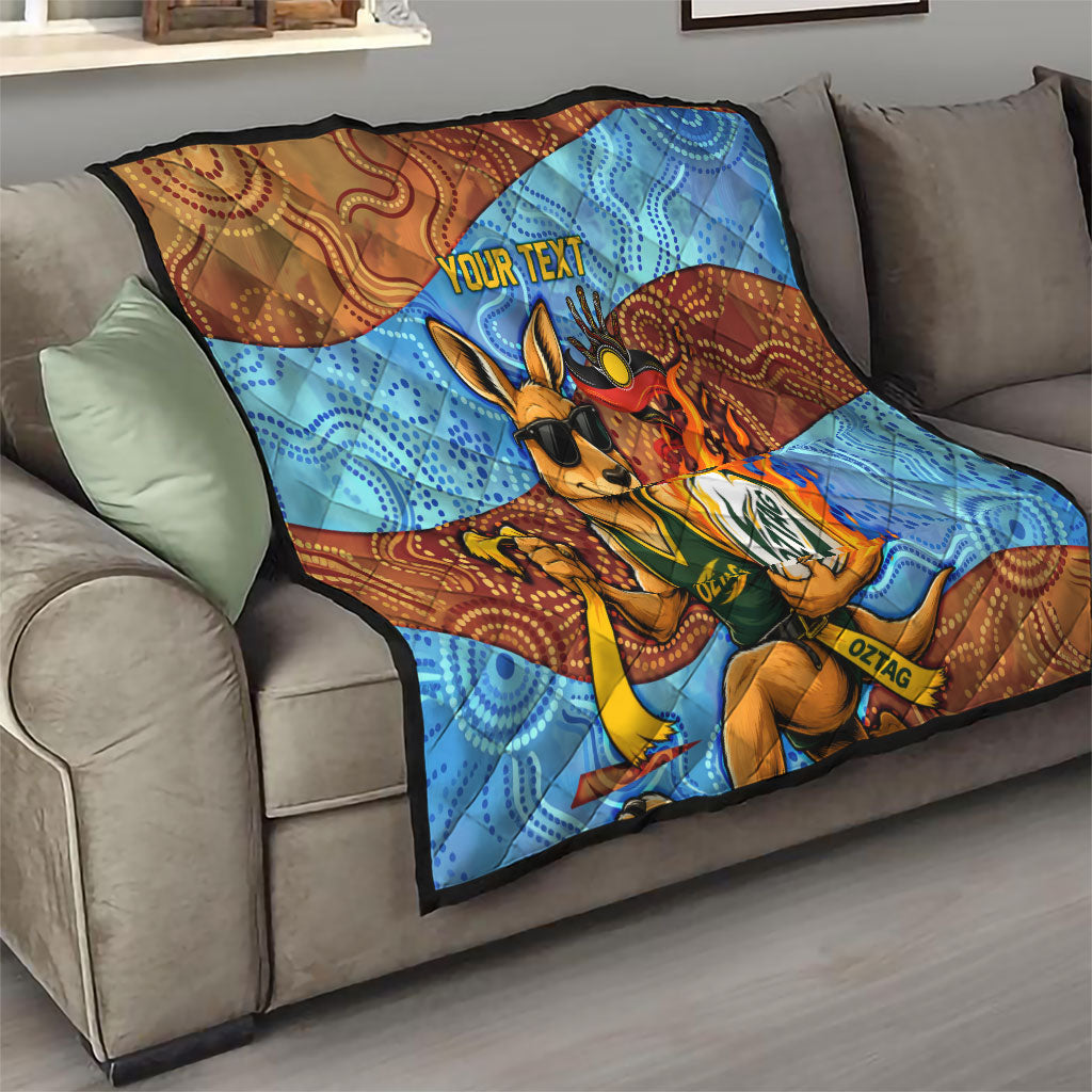 Personalised Australian Oztag Kangaroo Mascot Quilt Indigenous Dot Art Style Aboriginal Culture