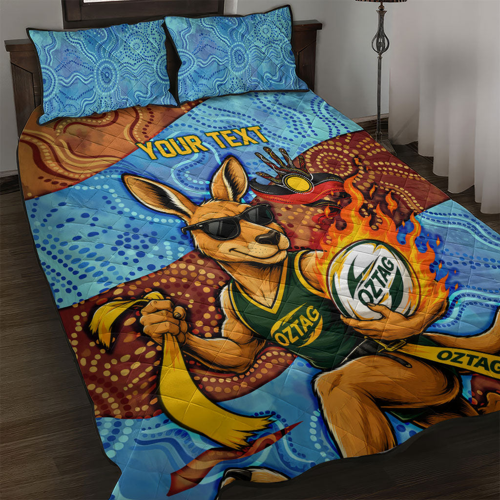 Personalised Australian Oztag Kangaroo Mascot Quilt Bed Set Indigenous Dot Art Style Aboriginal Culture