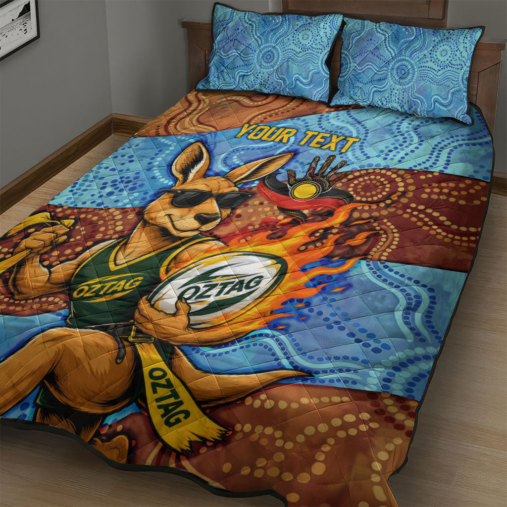 Personalised Australian Oztag Kangaroo Mascot Quilt Bed Set Indigenous Dot Art Style Aboriginal Culture