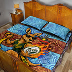 Personalised Australian Oztag Kangaroo Mascot Quilt Bed Set Indigenous Dot Art Style Aboriginal Culture