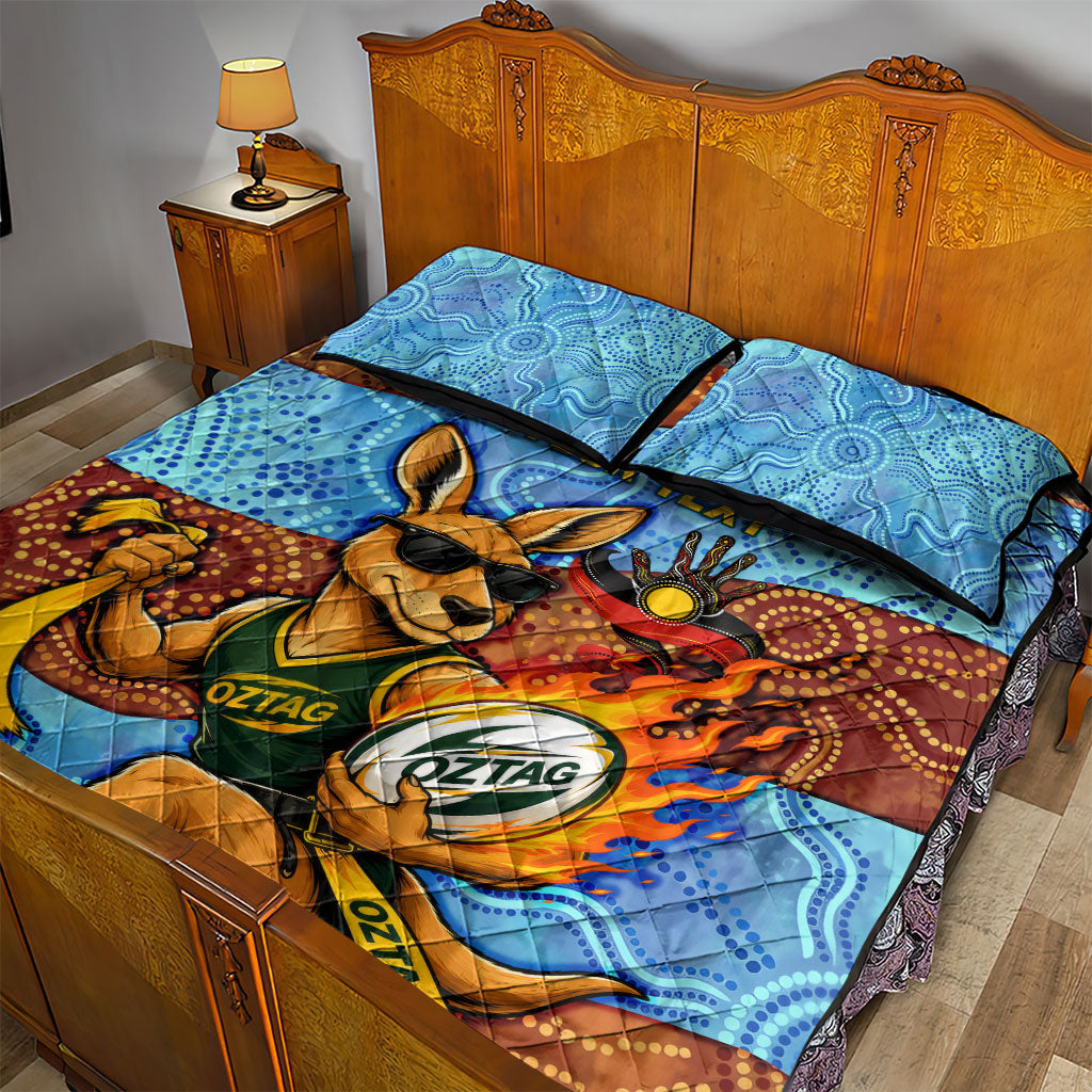 Personalised Australian Oztag Kangaroo Mascot Quilt Bed Set Indigenous Dot Art Style Aboriginal Culture