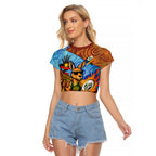 Personalised Australian Oztag Kangaroo Mascot Raglan Cropped T Shirt Indigenous Dot Art Style Aboriginal Culture