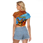 Personalised Australian Oztag Kangaroo Mascot Raglan Cropped T Shirt Indigenous Dot Art Style Aboriginal Culture