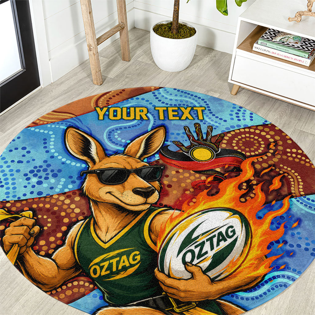 Personalised Australian Oztag Kangaroo Mascot Round Carpet Indigenous Dot Art Style Aboriginal Culture