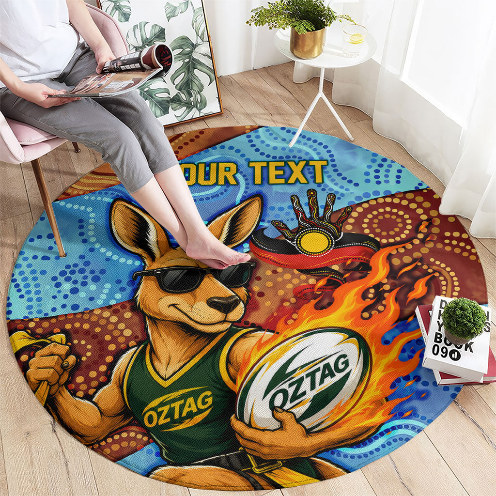Personalised Australian Oztag Kangaroo Mascot Round Carpet Indigenous Dot Art Style Aboriginal Culture