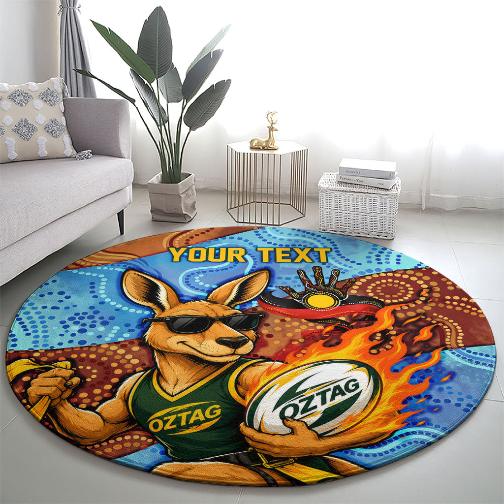 Personalised Australian Oztag Kangaroo Mascot Round Carpet Indigenous Dot Art Style Aboriginal Culture