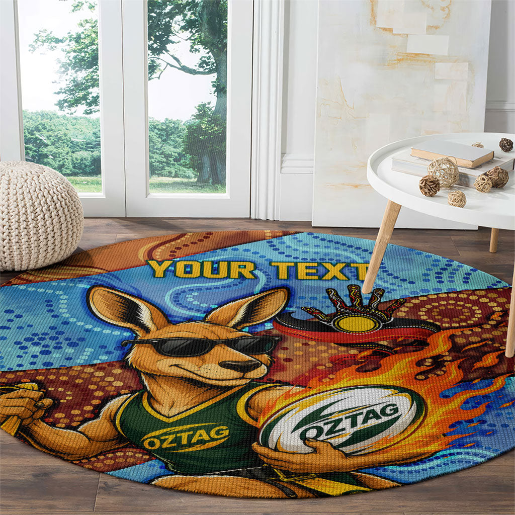 Personalised Australian Oztag Kangaroo Mascot Round Carpet Indigenous Dot Art Style Aboriginal Culture