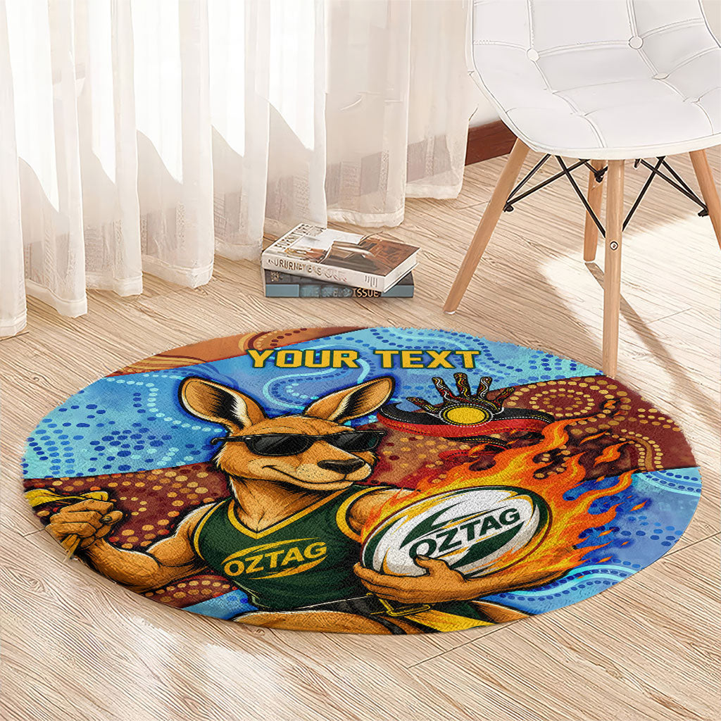 Personalised Australian Oztag Kangaroo Mascot Round Carpet Indigenous Dot Art Style Aboriginal Culture