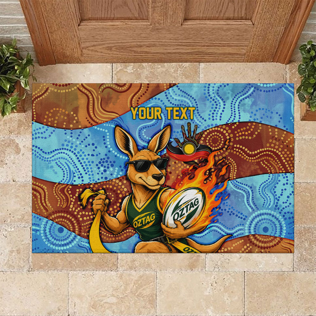 Personalised Australian Oztag Kangaroo Mascot Rubber Doormat Indigenous Dot Art Style Aboriginal Culture