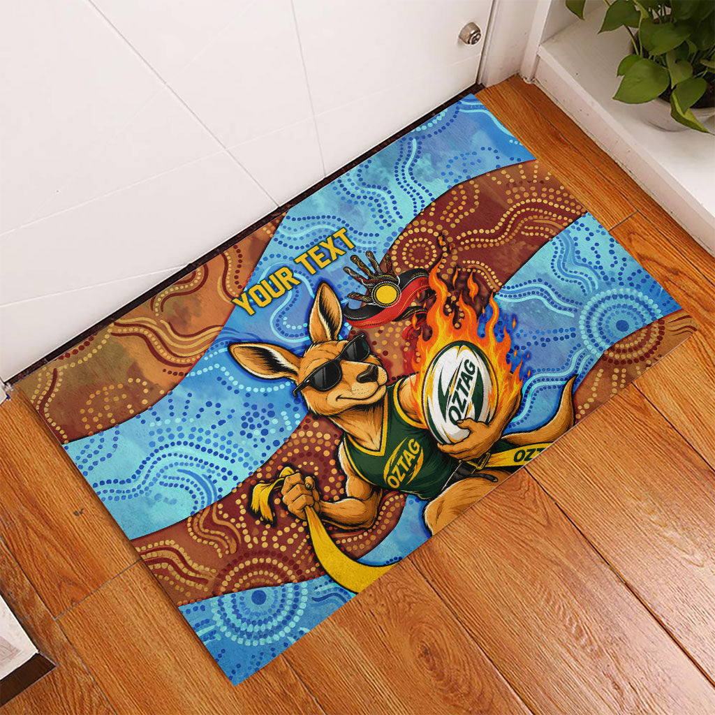 Personalised Australian Oztag Kangaroo Mascot Rubber Doormat Indigenous Dot Art Style Aboriginal Culture
