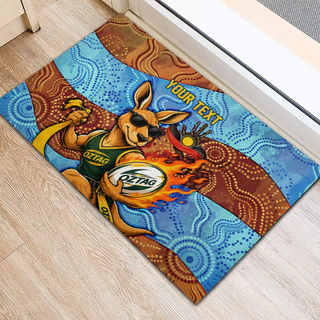 Personalised Australian Oztag Kangaroo Mascot Rubber Doormat Indigenous Dot Art Style Aboriginal Culture
