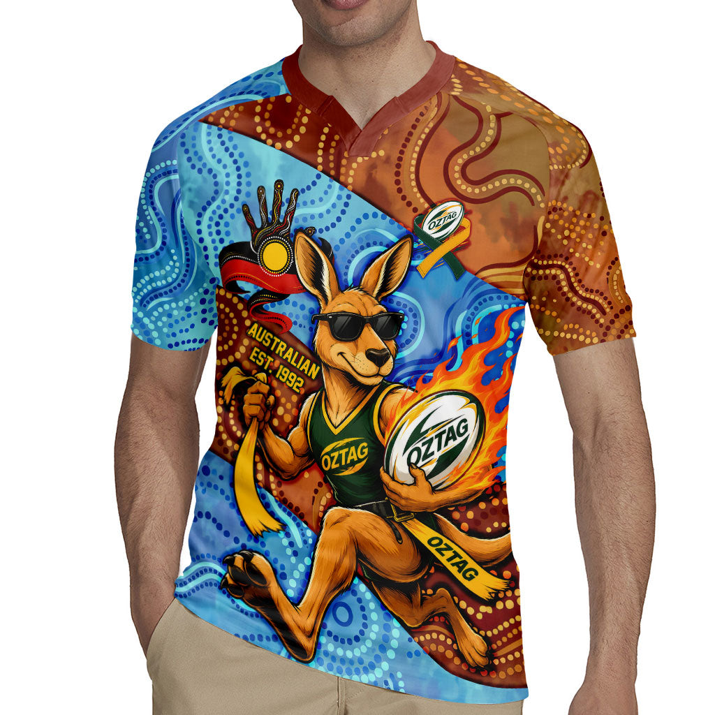 Personalised Australian Oztag Kangaroo Mascot Rugby Jersey Indigenous Dot Art Style Aboriginal Culture