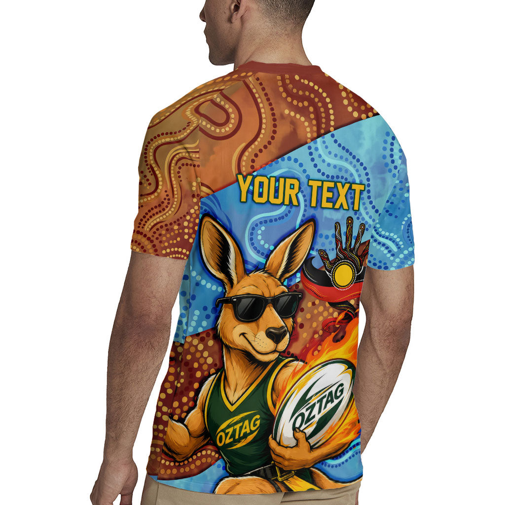 Personalised Australian Oztag Kangaroo Mascot Rugby Jersey Indigenous Dot Art Style Aboriginal Culture