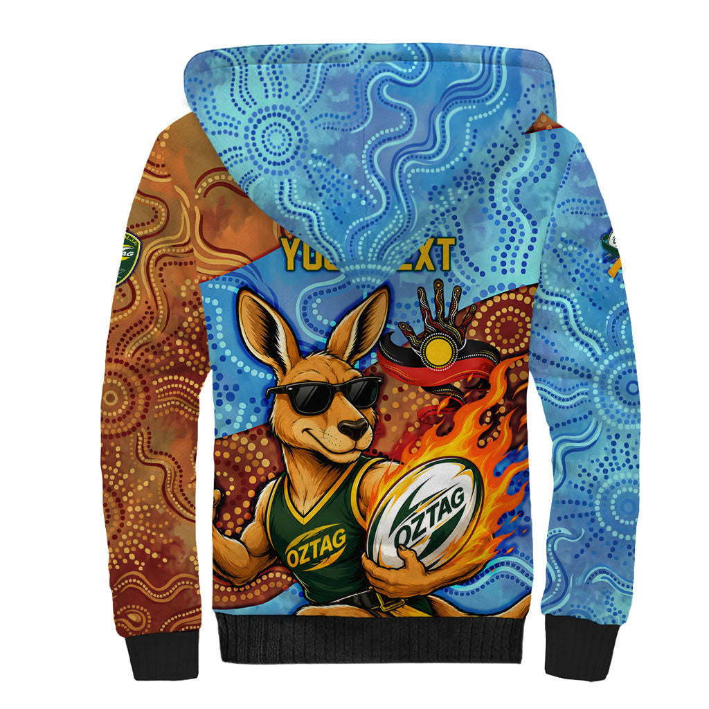 Personalised Australian Oztag Kangaroo Mascot Sherpa Hoodie Indigenous Dot Art Style Aboriginal Culture