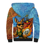 Personalised Australian Oztag Kangaroo Mascot Sherpa Hoodie Indigenous Dot Art Style Aboriginal Culture