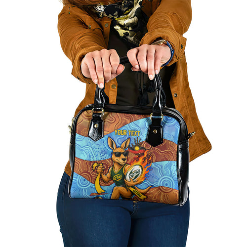 Personalised Australian Oztag Kangaroo Mascot Shoulder Handbag Indigenous Dot Art Style Aboriginal Culture