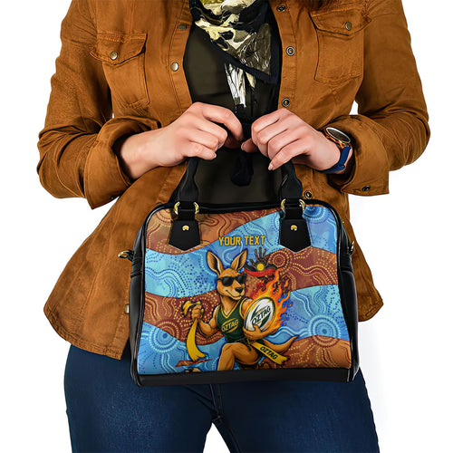 Personalised Australian Oztag Kangaroo Mascot Shoulder Handbag Indigenous Dot Art Style Aboriginal Culture