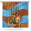 Personalised Australian Oztag Kangaroo Mascot Shower Curtain Indigenous Dot Art Style Aboriginal Culture