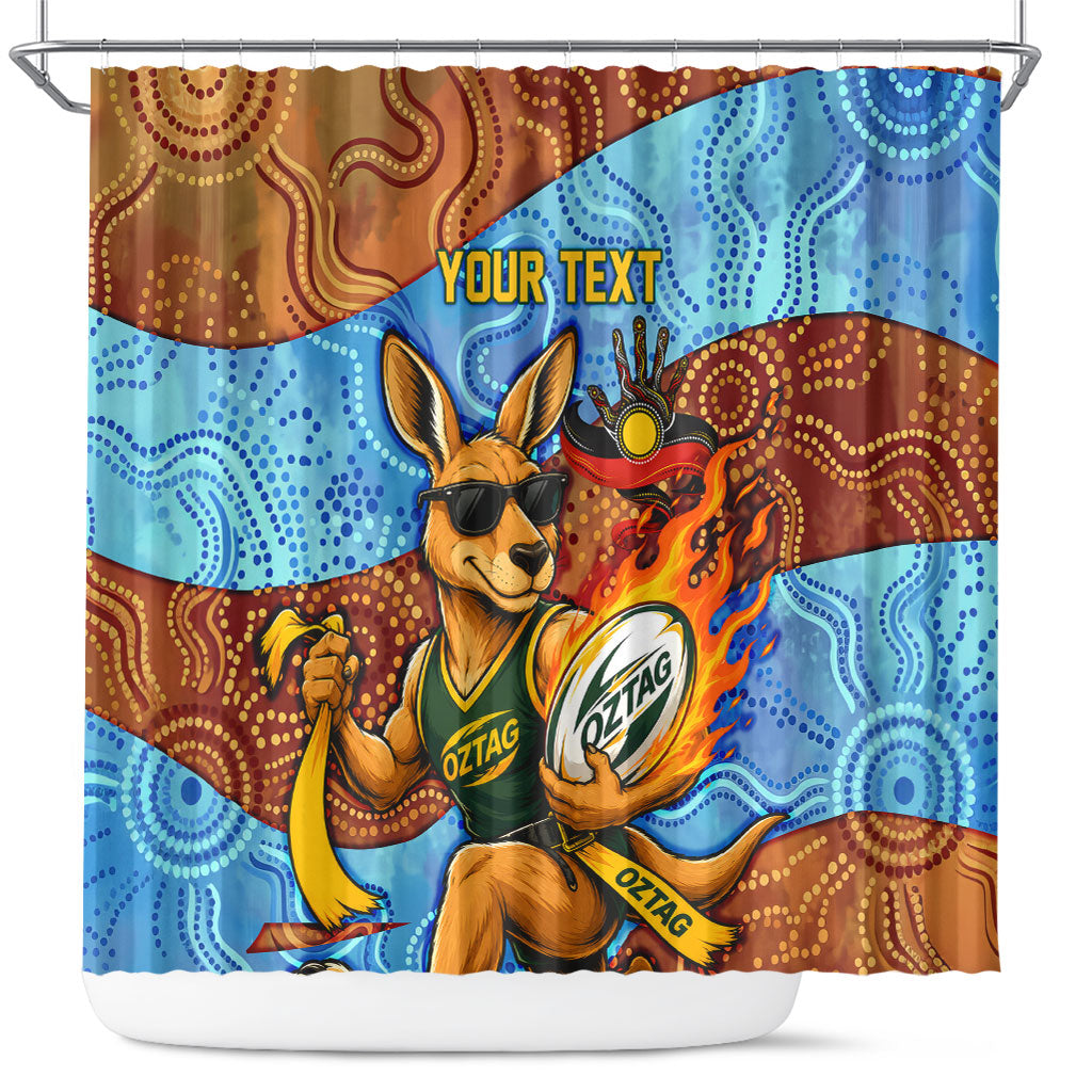 Personalised Australian Oztag Kangaroo Mascot Shower Curtain Indigenous Dot Art Style Aboriginal Culture