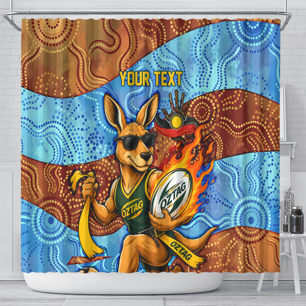 Personalised Australian Oztag Kangaroo Mascot Shower Curtain Indigenous Dot Art Style Aboriginal Culture