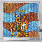 Personalised Australian Oztag Kangaroo Mascot Shower Curtain Indigenous Dot Art Style Aboriginal Culture