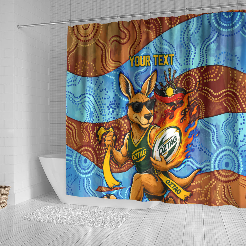 Personalised Australian Oztag Kangaroo Mascot Shower Curtain Indigenous Dot Art Style Aboriginal Culture