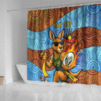 Personalised Australian Oztag Kangaroo Mascot Shower Curtain Indigenous Dot Art Style Aboriginal Culture