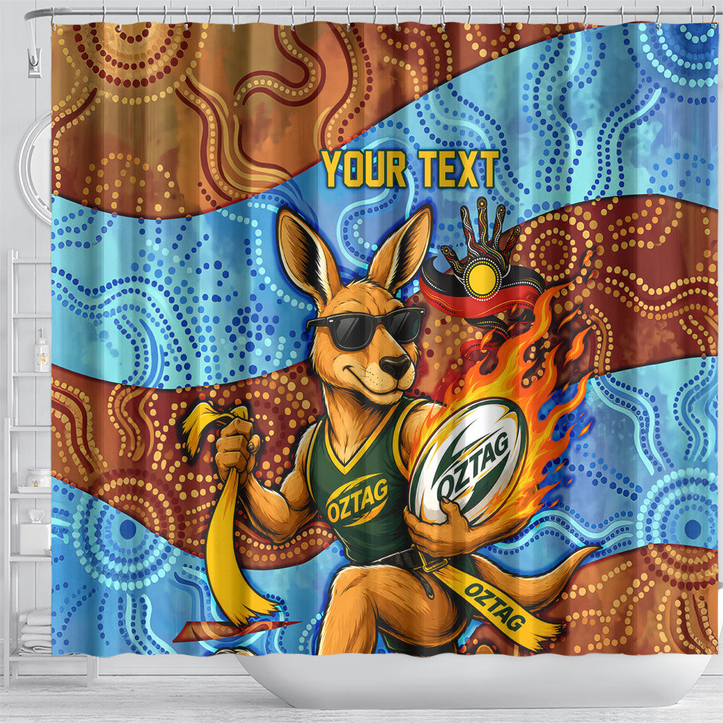 Personalised Australian Oztag Kangaroo Mascot Shower Curtain Indigenous Dot Art Style Aboriginal Culture