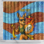 Personalised Australian Oztag Kangaroo Mascot Shower Curtain Indigenous Dot Art Style Aboriginal Culture