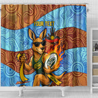 Personalised Australian Oztag Kangaroo Mascot Shower Curtain Indigenous Dot Art Style Aboriginal Culture