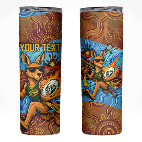 Personalised Australian Oztag Kangaroo Mascot Skinny Tumbler Indigenous Dot Art Style Aboriginal Culture