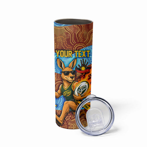 Personalised Australian Oztag Kangaroo Mascot Skinny Tumbler Indigenous Dot Art Style Aboriginal Culture