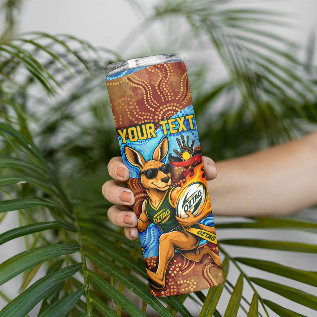Personalised Australian Oztag Kangaroo Mascot Skinny Tumbler Indigenous Dot Art Style Aboriginal Culture