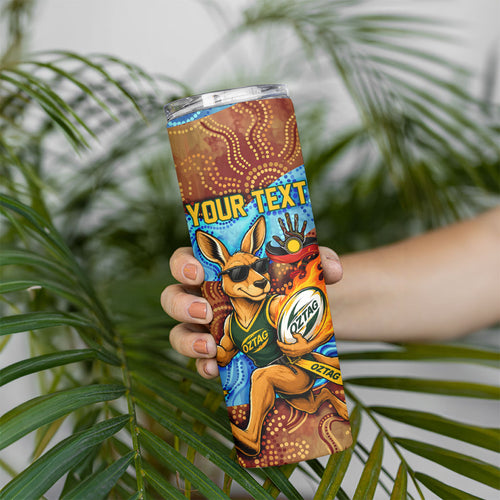 Personalised Australian Oztag Kangaroo Mascot Skinny Tumbler Indigenous Dot Art Style Aboriginal Culture