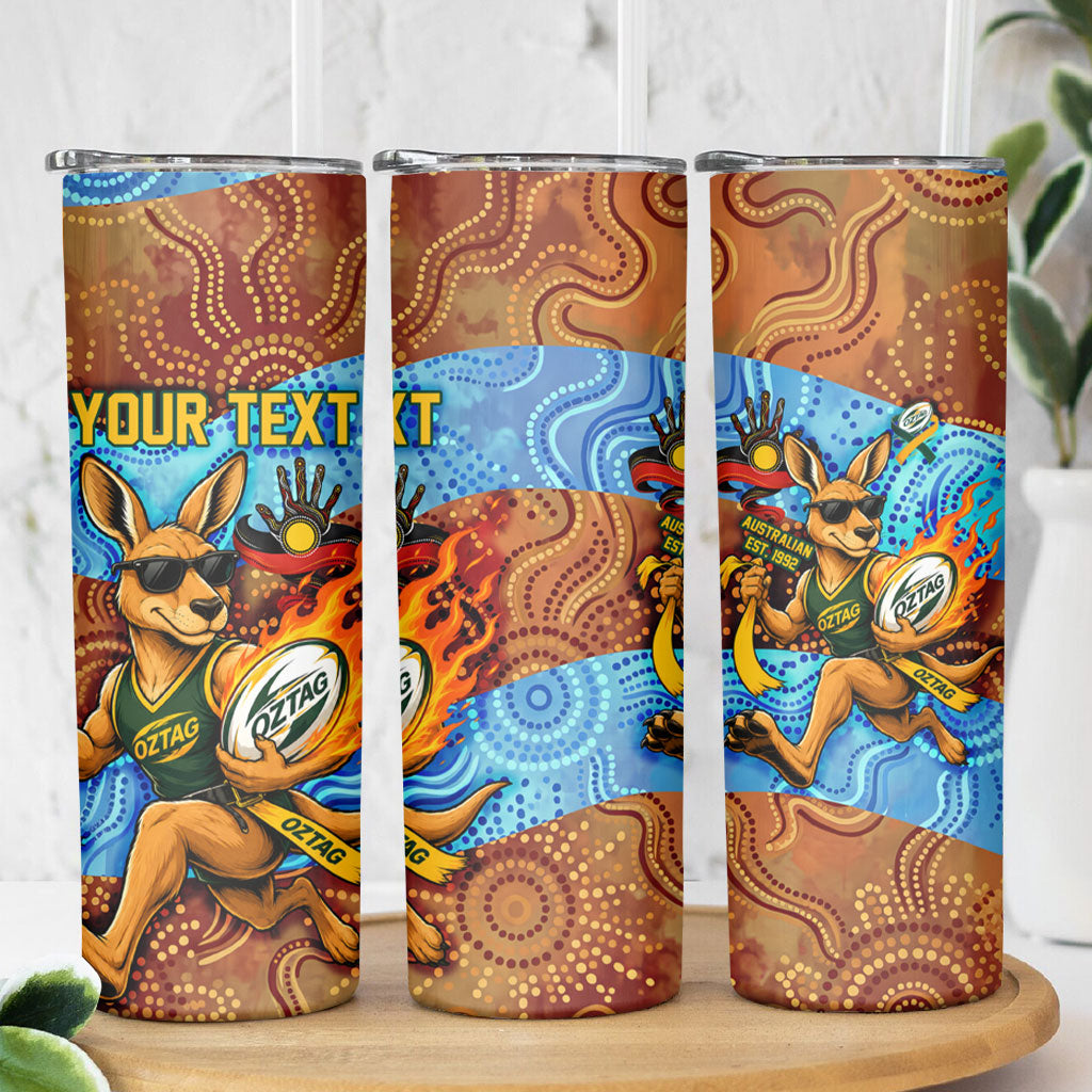 Personalised Australian Oztag Kangaroo Mascot Skinny Tumbler Indigenous Dot Art Style Aboriginal Culture
