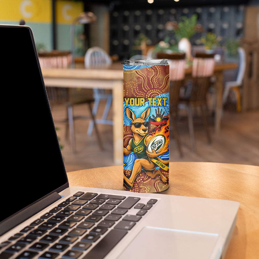 Personalised Australian Oztag Kangaroo Mascot Skinny Tumbler Indigenous Dot Art Style Aboriginal Culture