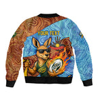 Personalised Australian Oztag Kangaroo Mascot Sleeve Zip Bomber Jacket Indigenous Dot Art Style Aboriginal Culture